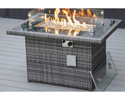 LeisureMod Mace Patio Modern Wicker Propane Fire Pit Table - Gray