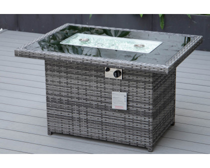 LeisureMod Mace Patio Modern Wicker Propane Fire Pit Table - Gray