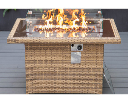 LeisureMod - Mace Patio Modern Wicker Propane Fire Pit Table