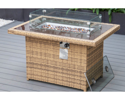 LeisureMod Mace Patio Modern Wicker Propane Fire Pit Table - Light Brown