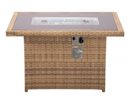 LeisureMod Mace Patio Modern Wicker Propane Fire Pit Table - Light Brown