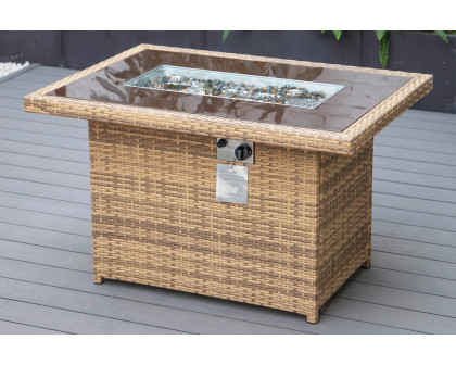 LeisureMod Mace Patio Modern Wicker Propane Fire Pit Table - Light Brown