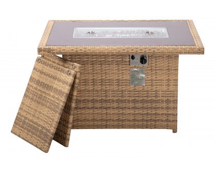 LeisureMod Mace Patio Modern Wicker Propane Fire Pit Table - Light Brown