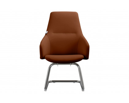 LeisureMod Celeste Modern Leather Conference Office Chair with Upholstered Seat and Armrest - Dark Brown