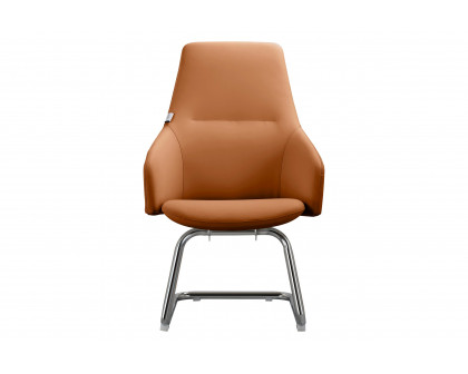 LeisureMod Celeste Modern Leather Conference Office Chair with Upholstered Seat and Armrest - Acorn Brown