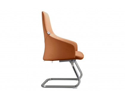 LeisureMod Celeste Modern Leather Conference Office Chair with Upholstered Seat and Armrest - Acorn Brown