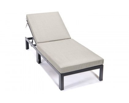 LeisureMod Chelsea Modern Outdoor Weathered Gray Chaise Lounge Chair with Cushions