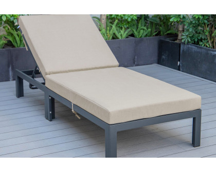 LeisureMod Chelsea Modern Outdoor Black Chaise Lounge Chair with Cushions - Beige