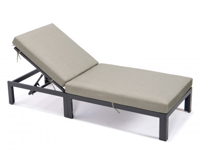 LeisureMod Chelsea Modern Outdoor Black Chaise Lounge Chair with Cushions - Beige