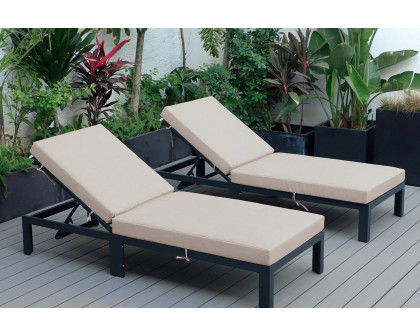 LeisureMod Chelsea Modern Outdoor Black Chaise Lounge Chair with Cushions (Set Of 2) - Beige