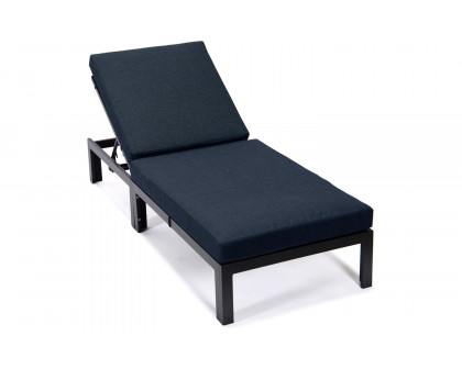 LeisureMod Chelsea Modern Outdoor Weathered Gray Chaise Lounge Chair with Cushions