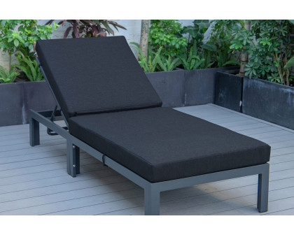 LeisureMod Chelsea Modern Outdoor Black Chaise Lounge Chair with Cushions - Black