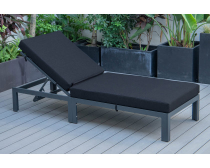 LeisureMod Chelsea Modern Outdoor Black Chaise Lounge Chair with Cushions - Black