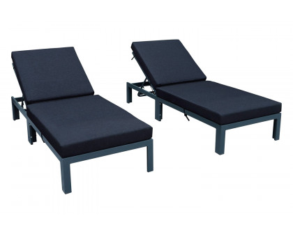 LeisureMod Chelsea Modern Outdoor Weathered Gray Chaise Lounge Chair with Cushions (Set Of 2)