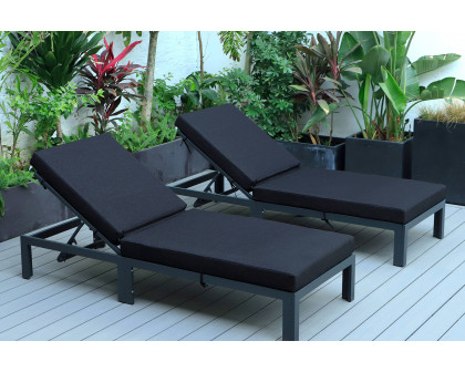 LeisureMod Chelsea Modern Outdoor Black Chaise Lounge Chair with Cushions (Set Of 2) - Black