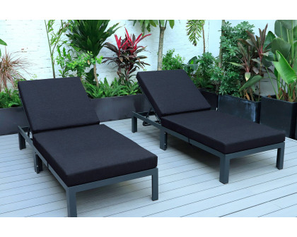 LeisureMod Chelsea Modern Outdoor Black Chaise Lounge Chair with Cushions (Set Of 2) - Black