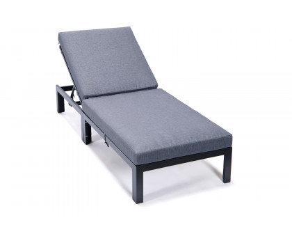 LeisureMod Chelsea Modern Outdoor Weathered Gray Chaise Lounge Chair with Cushions