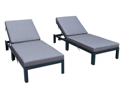 LeisureMod Chelsea Modern Outdoor Weathered Gray Chaise Lounge Chair with Cushions (Set Of 2)