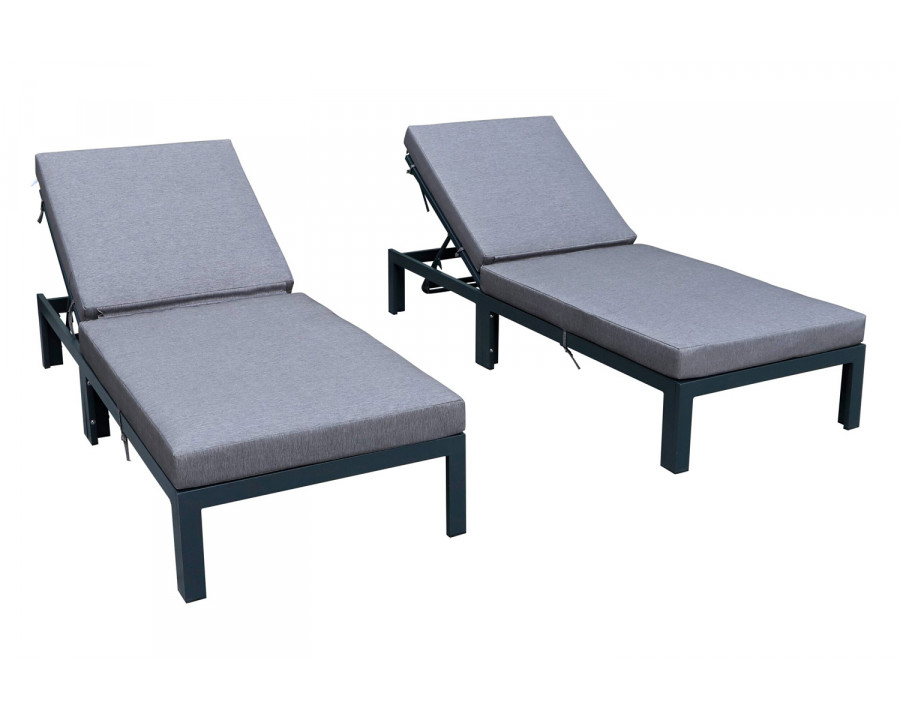 LeisureMod Chelsea Modern Outdoor Black Chaise Lounge Chair with Cushions (Set Of 2) - Blue