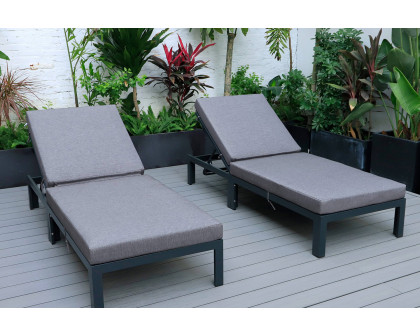 LeisureMod Chelsea Modern Outdoor Black Chaise Lounge Chair with Cushions (Set Of 2) - Blue