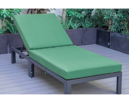 LeisureMod Chelsea Modern Outdoor Black Chaise Lounge Chair with Cushions - Green