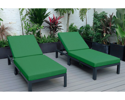 LeisureMod Chelsea Modern Outdoor Black Chaise Lounge Chair with Cushions (Set Of 2) - Green