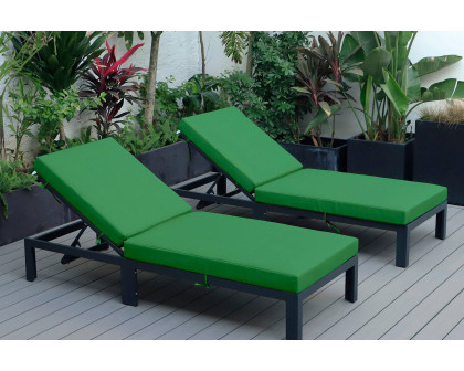 LeisureMod Chelsea Modern Outdoor Black Chaise Lounge Chair with Cushions (Set Of 2) - Green