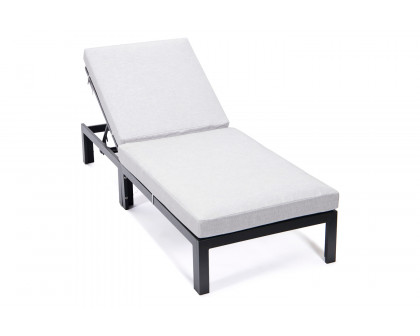 LeisureMod Chelsea Modern Outdoor Weathered Gray Chaise Lounge Chair with Cushions