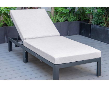 LeisureMod Chelsea Modern Outdoor Black Chaise Lounge Chair with Cushions - Light Gray