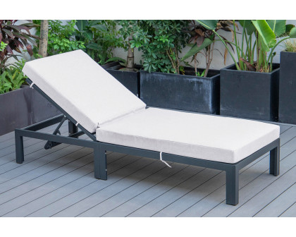 LeisureMod Chelsea Modern Outdoor Black Chaise Lounge Chair with Cushions - Light Gray