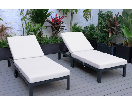 LeisureMod Chelsea Modern Outdoor Black Chaise Lounge Chair with Cushions (Set Of 2) - Light Gray