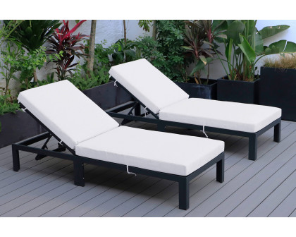 LeisureMod Chelsea Modern Outdoor Black Chaise Lounge Chair with Cushions (Set Of 2) - Light Gray