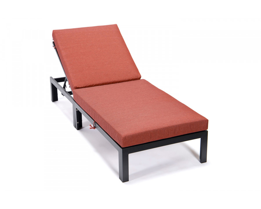 LeisureMod Chelsea Modern Outdoor Black Chaise Lounge Chair with Cushions - Orange