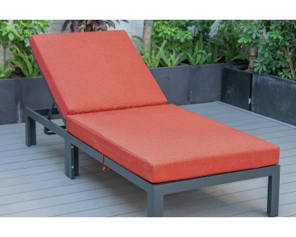 LeisureMod Chelsea Modern Outdoor Black Chaise Lounge Chair with Cushions - Orange