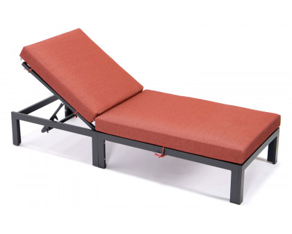 LeisureMod Chelsea Modern Outdoor Black Chaise Lounge Chair with Cushions - Orange