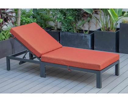 LeisureMod Chelsea Modern Outdoor Black Chaise Lounge Chair with Cushions - Orange