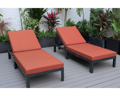 LeisureMod Chelsea Modern Outdoor Black Chaise Lounge Chair with Cushions (Set Of 2) - Orange