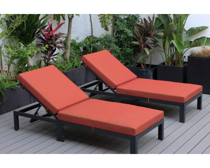 LeisureMod Chelsea Modern Outdoor Black Chaise Lounge Chair with Cushions (Set Of 2) - Orange