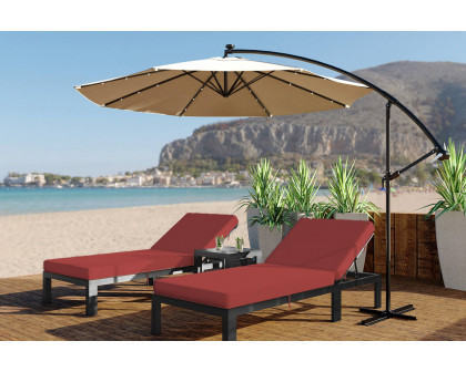 LeisureMod Chelsea Modern Outdoor Black Chaise Lounge Chair with Cushions - Red