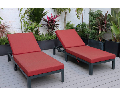 LeisureMod Chelsea Modern Outdoor Black Chaise Lounge Chair with Cushions (Set Of 2) - Red