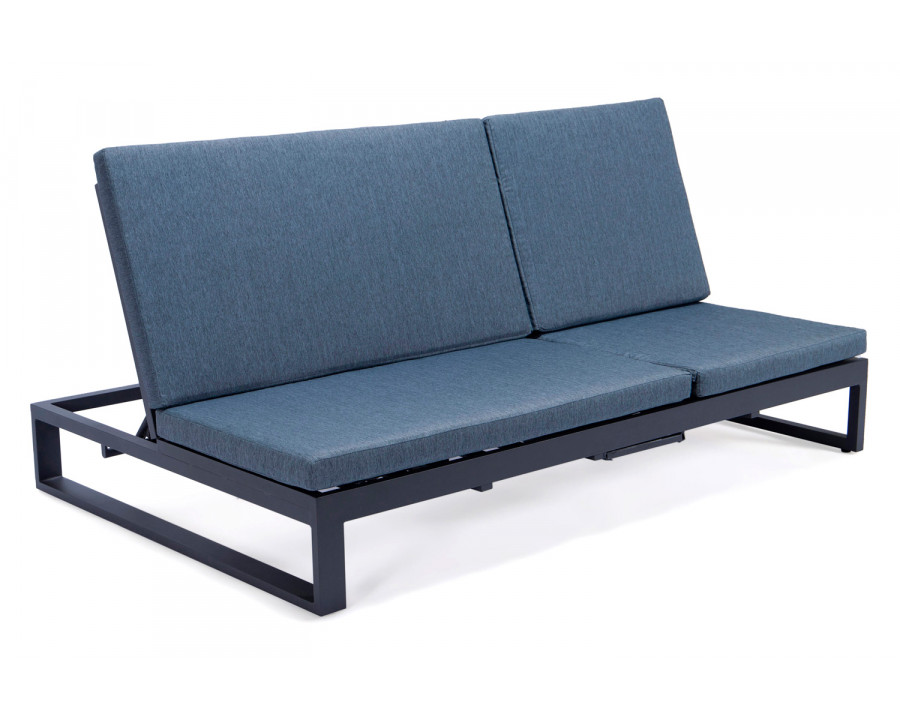 LeisureMod Chelsea Convertible Double Chaise Lounge Chair and Sofa with Cushions - Blue, Black