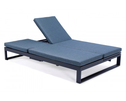 LeisureMod Chelsea Convertible Double Chaise Lounge Chair and Sofa with Cushions - Blue, Black