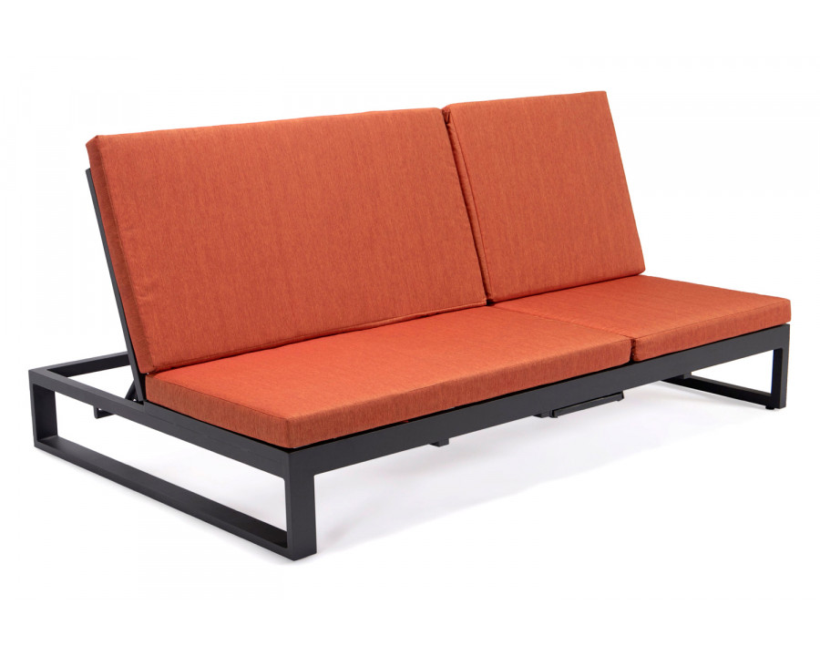 LeisureMod Chelsea Convertible Double Chaise Lounge Chair and Sofa with Cushions - Orange, Black