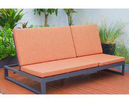 LeisureMod Chelsea Convertible Double Chaise Lounge Chair and Sofa with Cushions - Orange, Black