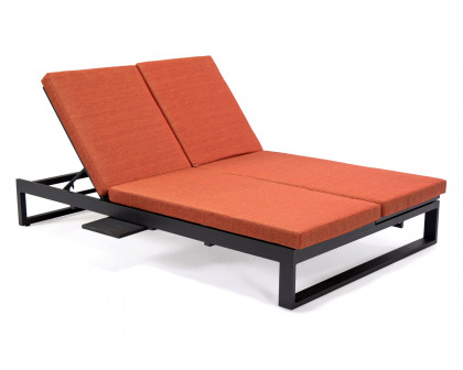 LeisureMod Chelsea Convertible Double Chaise Lounge Chair and Sofa with Cushions - Orange, Black