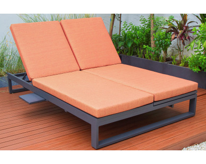 LeisureMod Chelsea Convertible Double Chaise Lounge Chair and Sofa with Cushions - Orange, Black