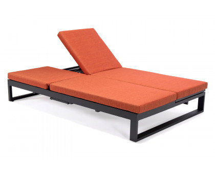 LeisureMod Chelsea Convertible Double Chaise Lounge Chair and Sofa with Cushions - Orange, Black