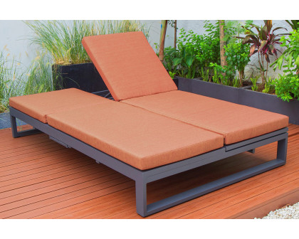 LeisureMod Chelsea Convertible Double Chaise Lounge Chair and Sofa with Cushions - Orange, Black