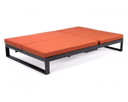 LeisureMod Chelsea Convertible Double Chaise Lounge Chair and Sofa with Cushions - Orange, Black