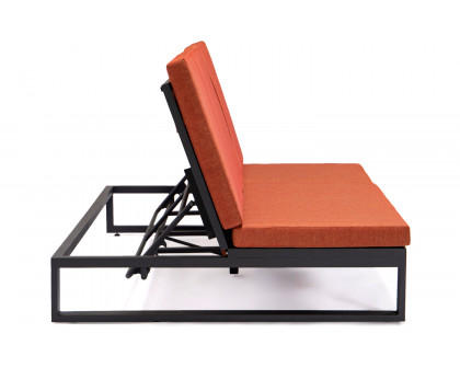 LeisureMod Chelsea Convertible Double Chaise Lounge Chair and Sofa with Cushions - Orange, Black